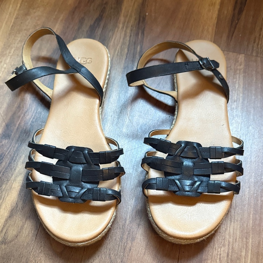 UGG Women's Black and Tan Strappy Sandals